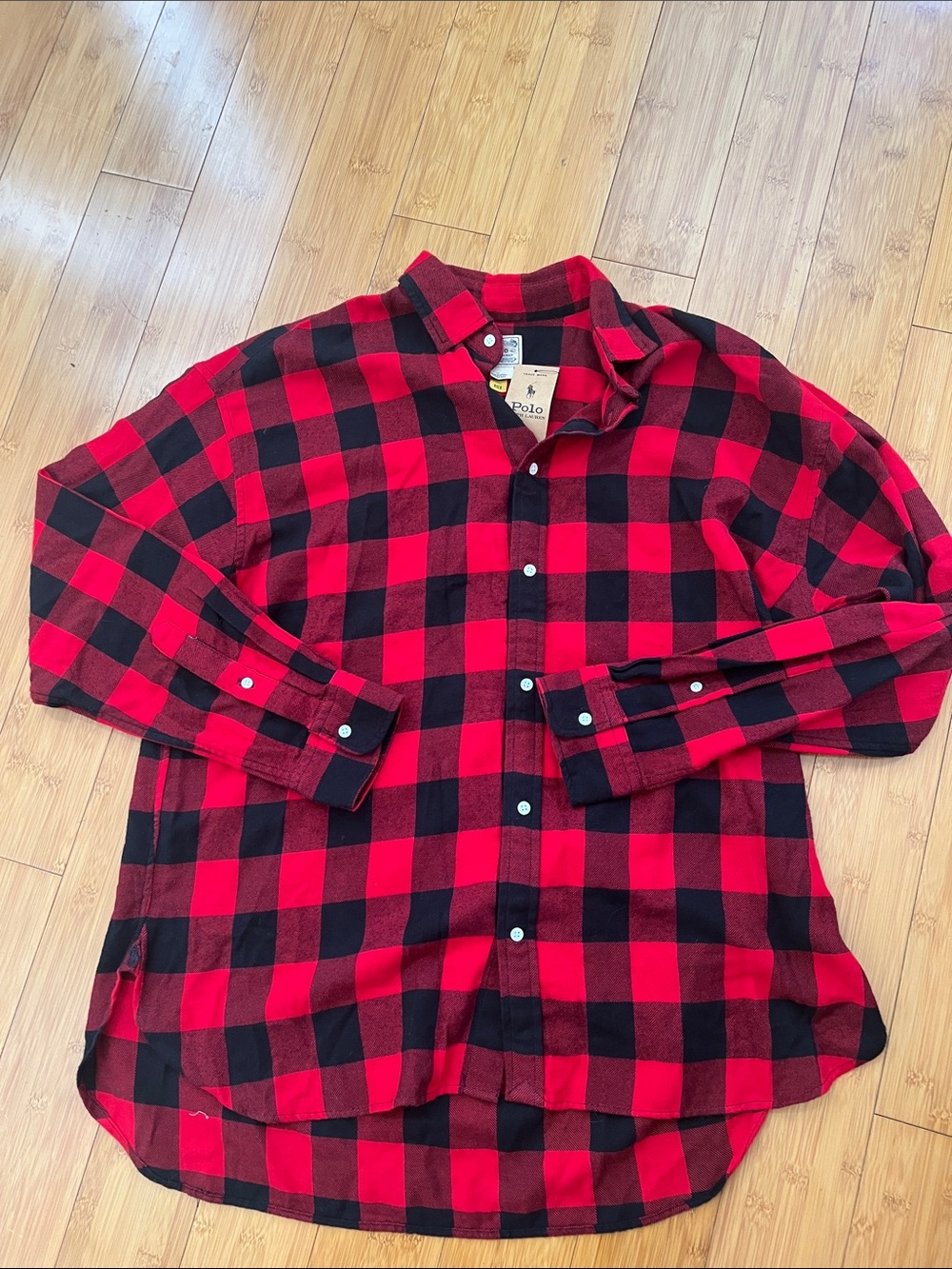 NEW POLO RALPH LAUREN relaxed fit plaid cotton flannel shirt in red/black 14 - Picture 5 of 7